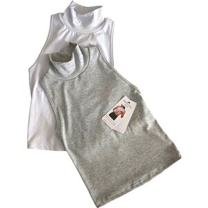 Yogalicious 2 PK White/Grey Ribbed Mock Neck Tank w/Shelf Bra NWT Various Sizes